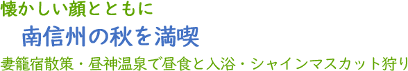 懐かしい顔とともに南信州の秋を満喫 妻籠宿散策・昼神温泉で昼食と入浴・シャインマスカット狩り