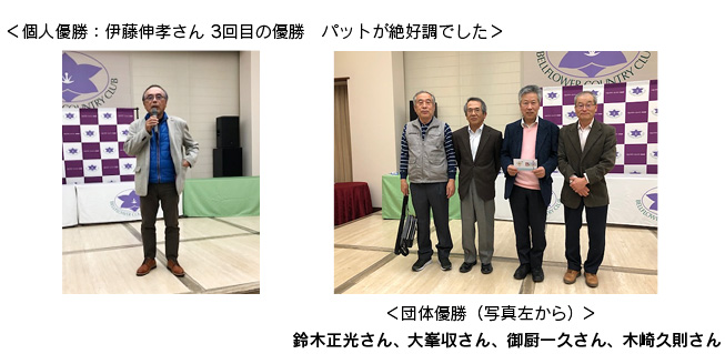 個人優勝の青木秀曉さんと団体優勝の糟谷敬彦さん、中村道彦さん、鈴木孝昌さん、青木秀曉さん