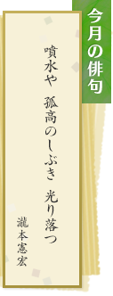 今月の俳句 噴水や 孤高のしぶき 光り落つ 瀧本憲宏